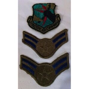 USAF Strategic Air Command Military Patch Plus 2 USAF E3 Rank Chevron Blue Green